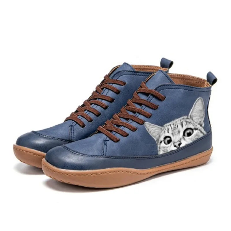 Océane | Bottines Montantes au Motif Chat