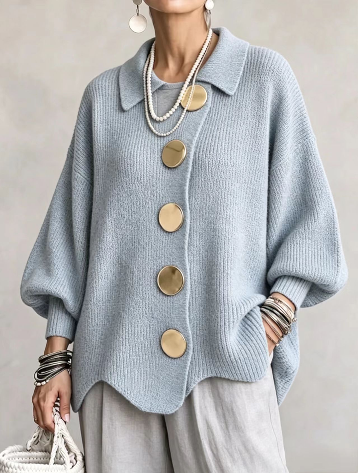 Albane | Cardigan Oversize à Col Chemise et Boutons Dorés