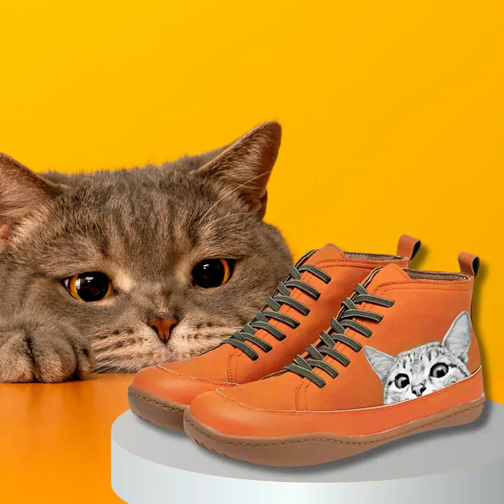 Océane | Bottines Montantes au Motif Chat
