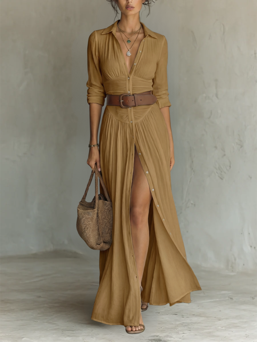 Hortense | Robe Chemise Élégante à Manches Longues