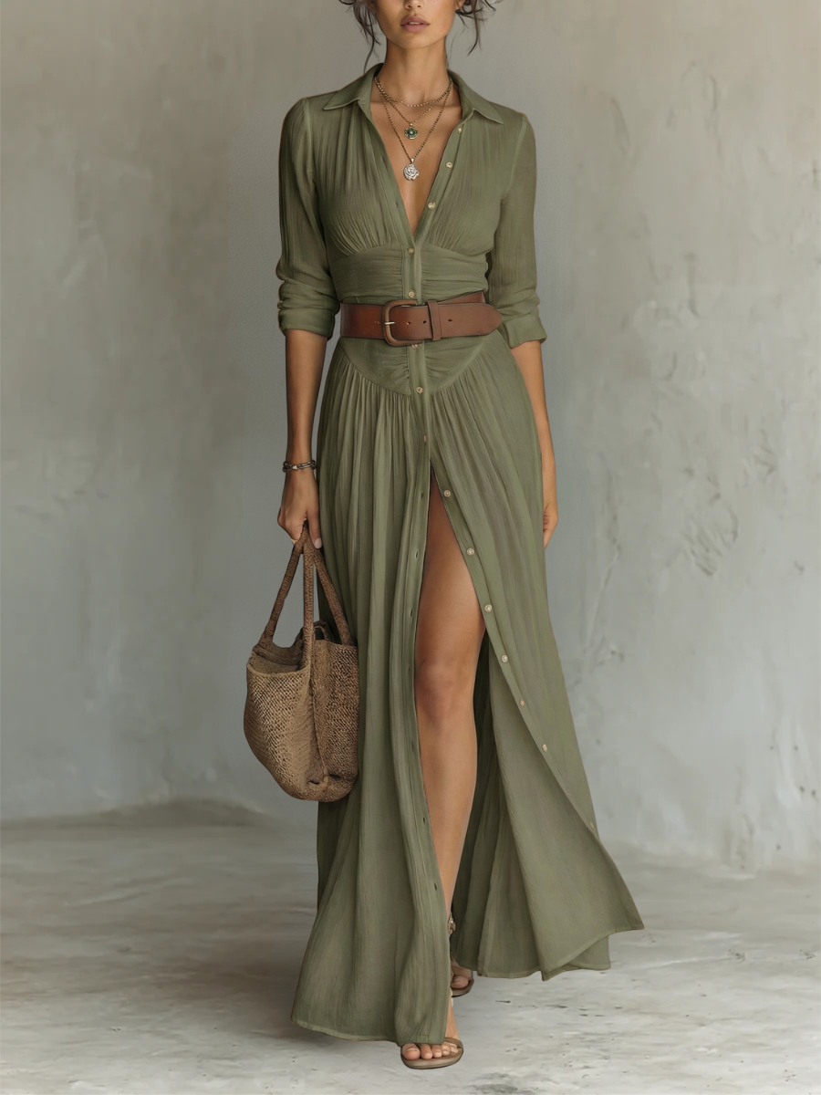 Hortense | Robe Chemise Élégante à Manches Longues