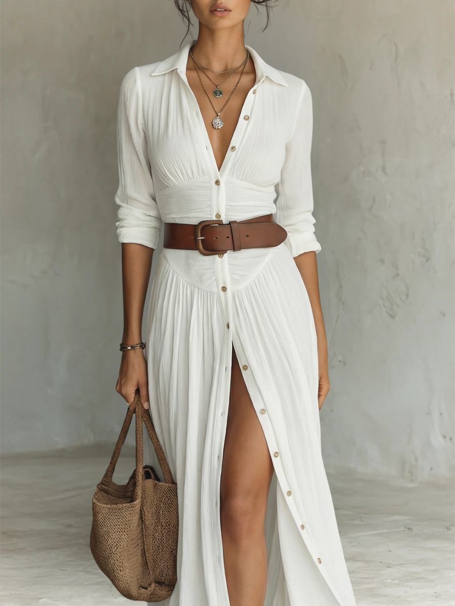 Hortense | Robe Chemise Élégante à Manches Longues