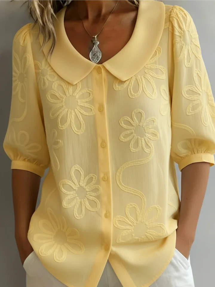 Adeline | Blouse Fleurie Élégante à Col Claudine