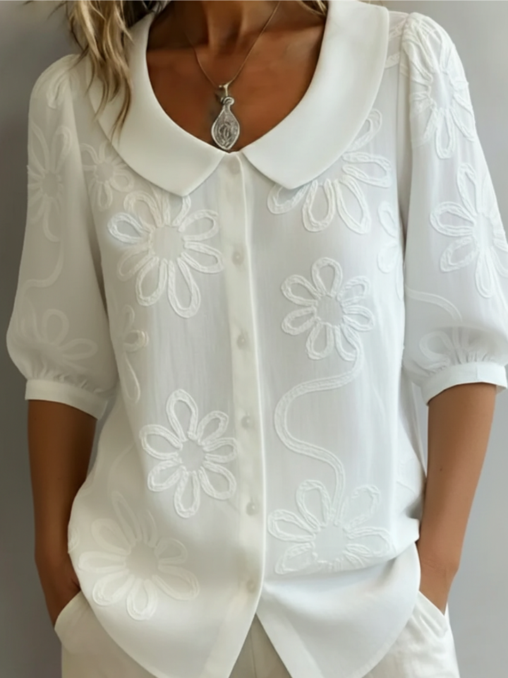 Adeline | Blouse Fleurie Élégante à Col Claudine