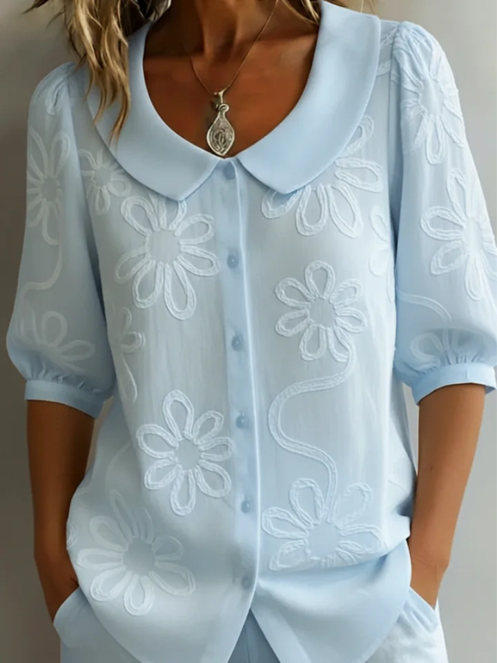 Adeline | Blouse Fleurie Élégante à Col Claudine