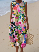 Pauline | Robe Mi-Longue Fleurie Sans Manches