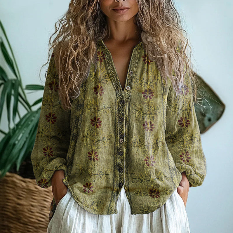 Capucine | Blouse Bohème à Imprimé Feuillage