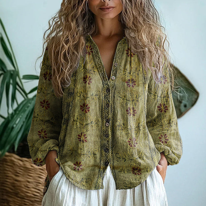 Capucine | Blouse Bohème à Imprimé Feuillage