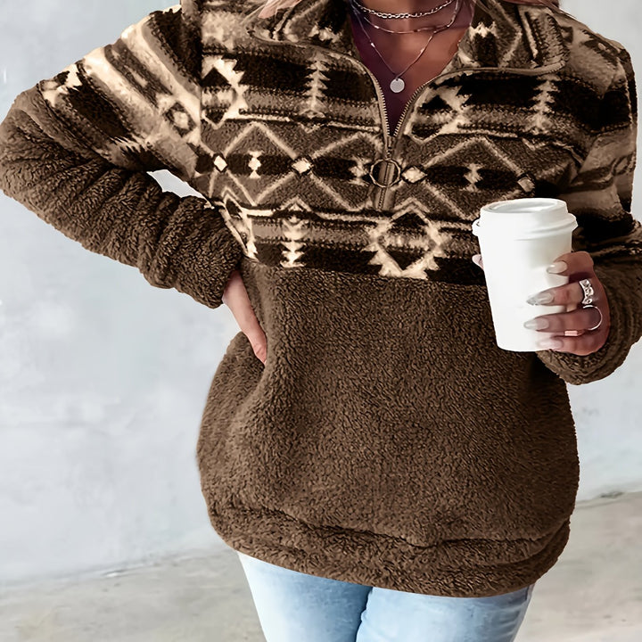 Léonie | Sweat Chaleureux à Demi-Zip et Motif Géométrique