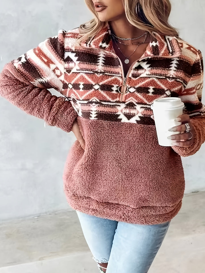 Léonie | Sweat Chaleureux à Demi-Zip et Motif Géométrique