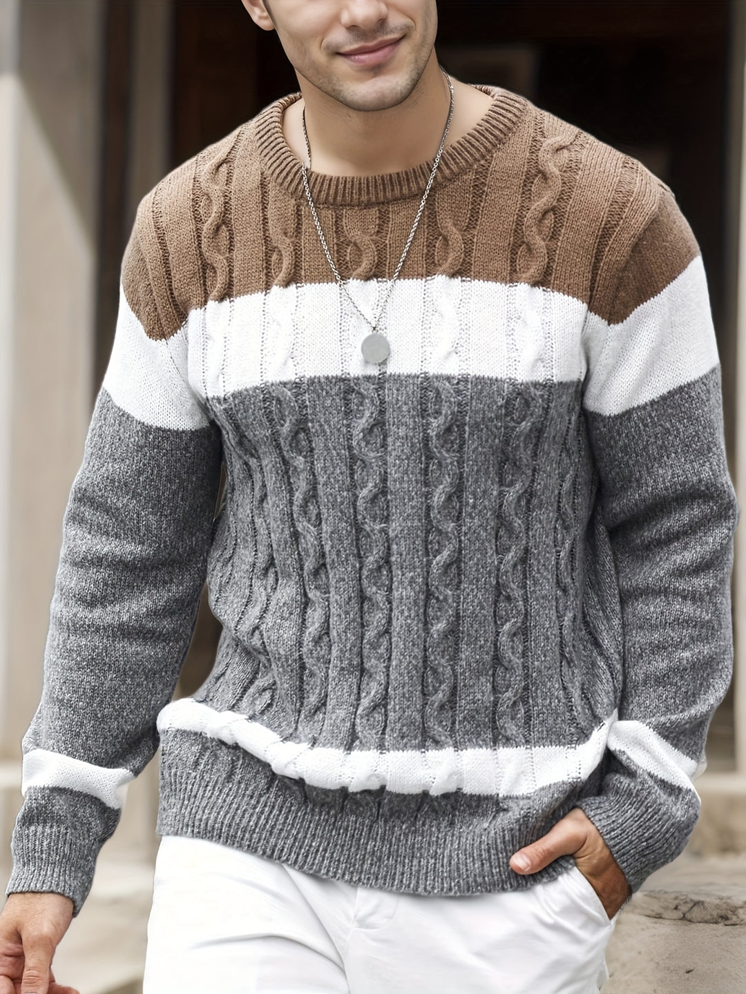 Aurélien | Pull Maille Torsadée Colorblock