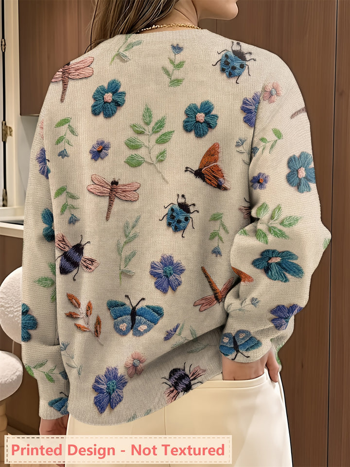 Delphine | Pull Brodé Fleurs et Insectes