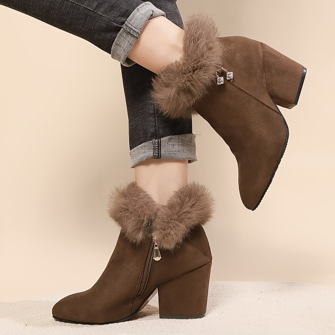 Sixtine | Bottines à Talon et Bordure Duveteuse