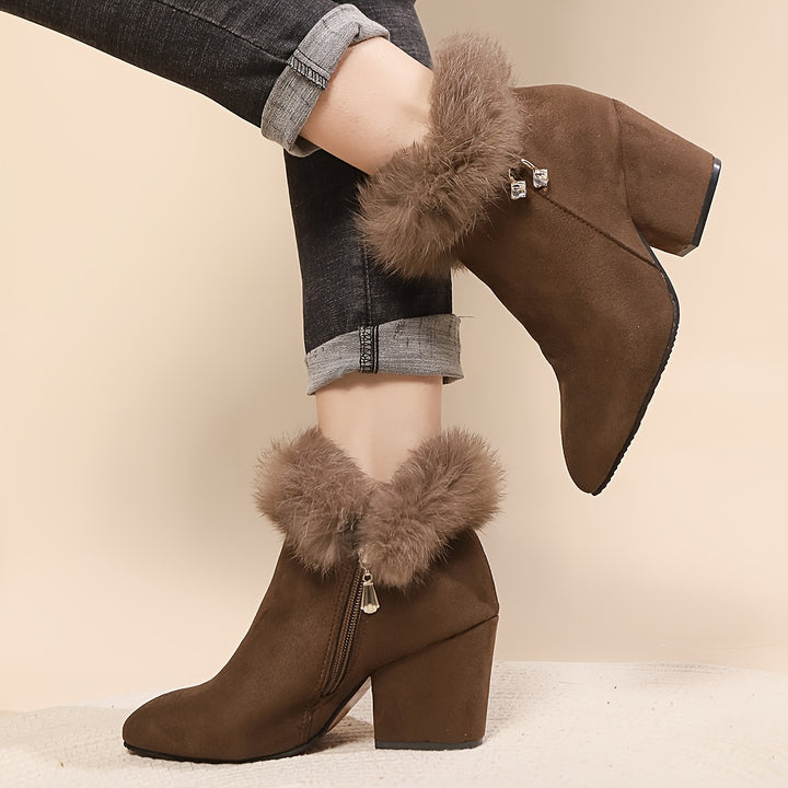 Sixtine | Bottines à Talon et Bordure Duveteuse