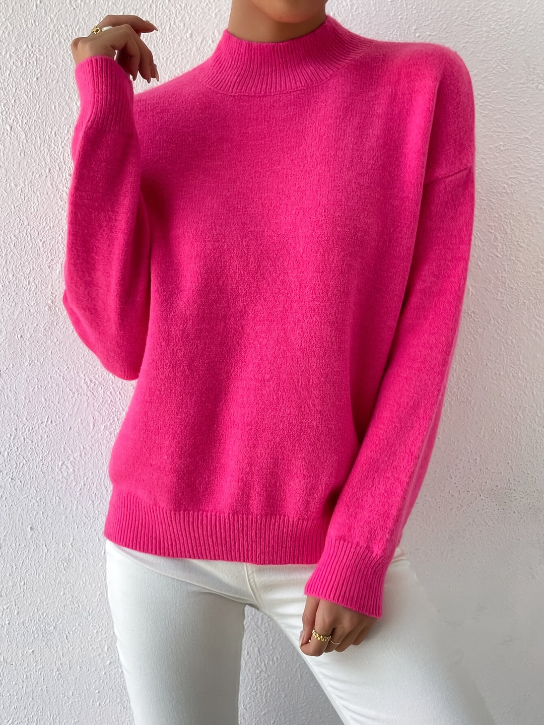 Geneviève | Pull Élégant Col Montant Épaules Tombantes
