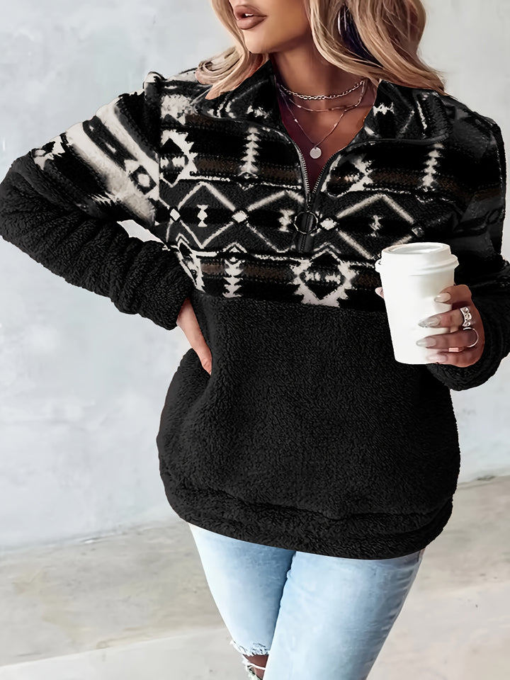 Léonie | Sweat Chaleureux à Demi-Zip et Motif Géométrique