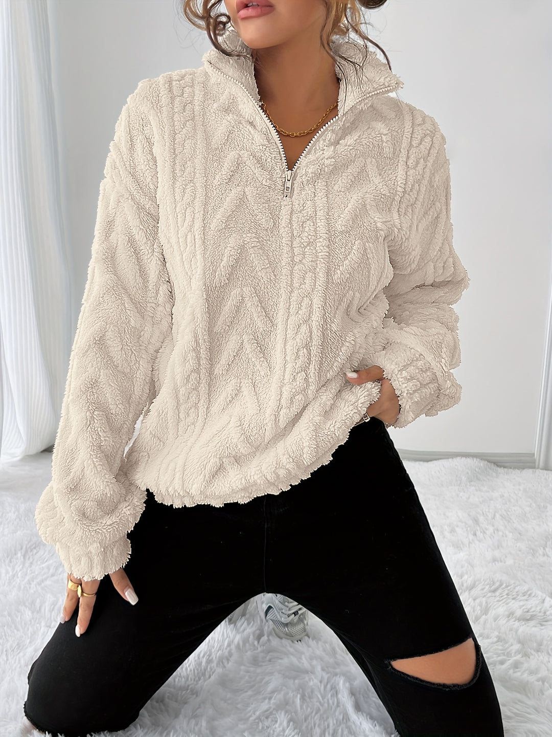 Ophélie | Pull col zippé texturé et douillet