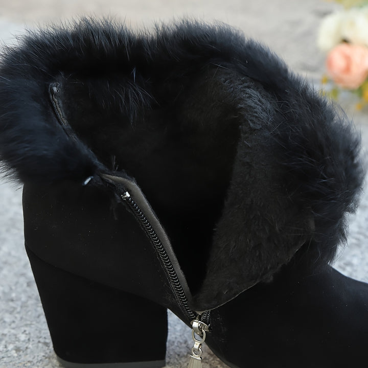 Sixtine | Bottines à Talon et Bordure Duveteuse