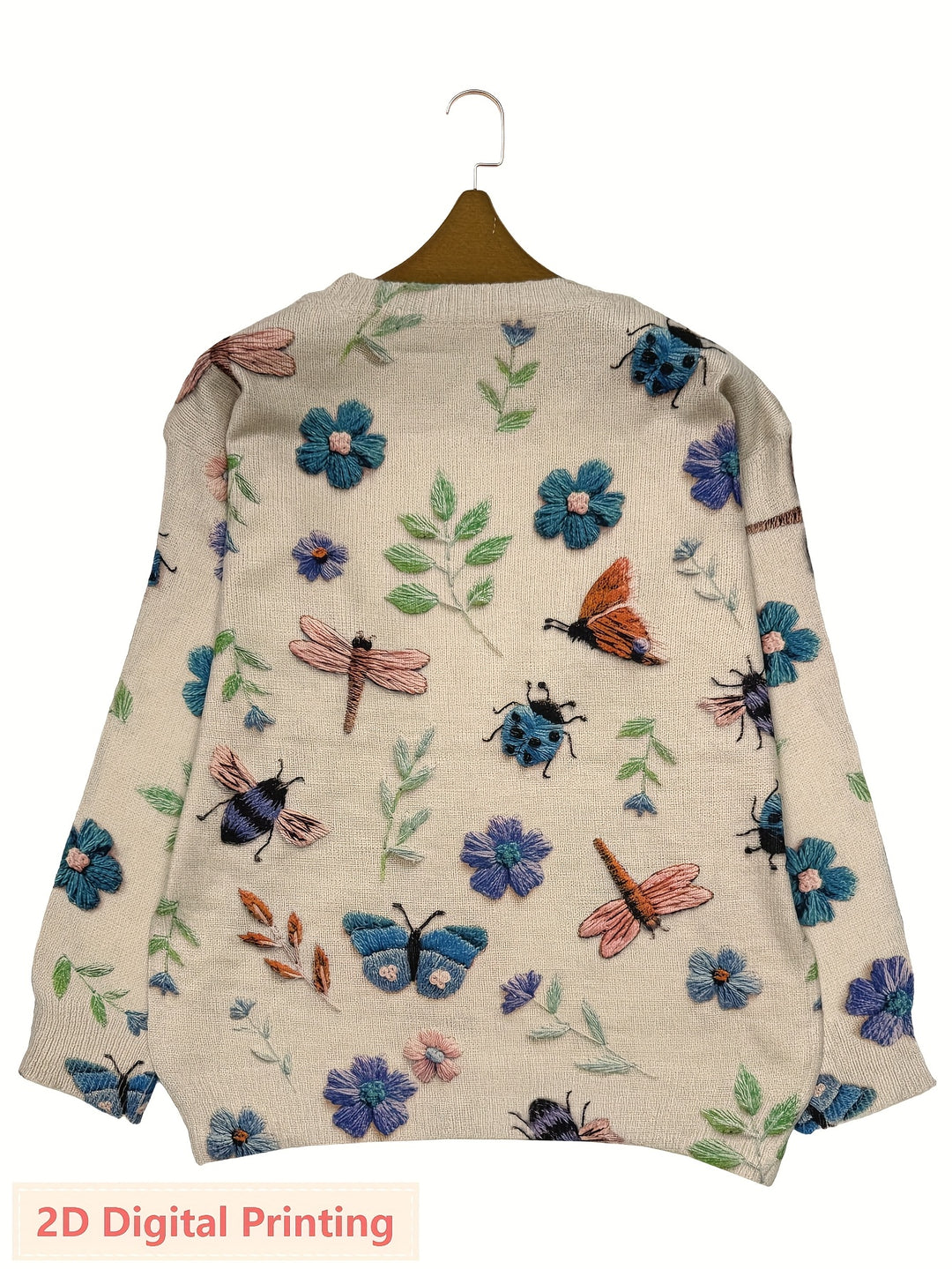 Delphine | Pull Brodé Fleurs et Insectes