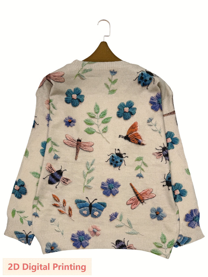Delphine | Pull Brodé Fleurs et Insectes