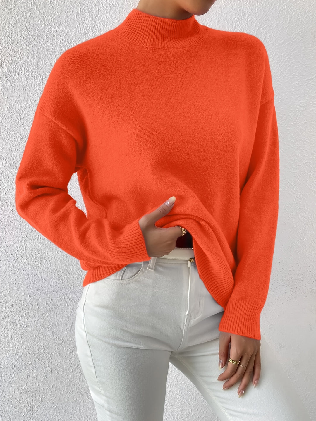 Geneviève | Pull Élégant Col Montant Épaules Tombantes