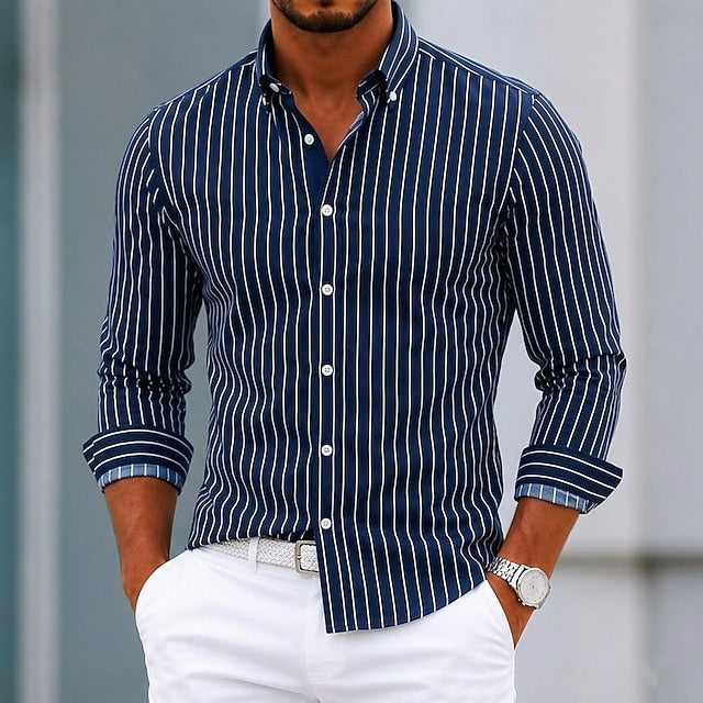 Sébastien | Chemise Rayée à Col Boutonné