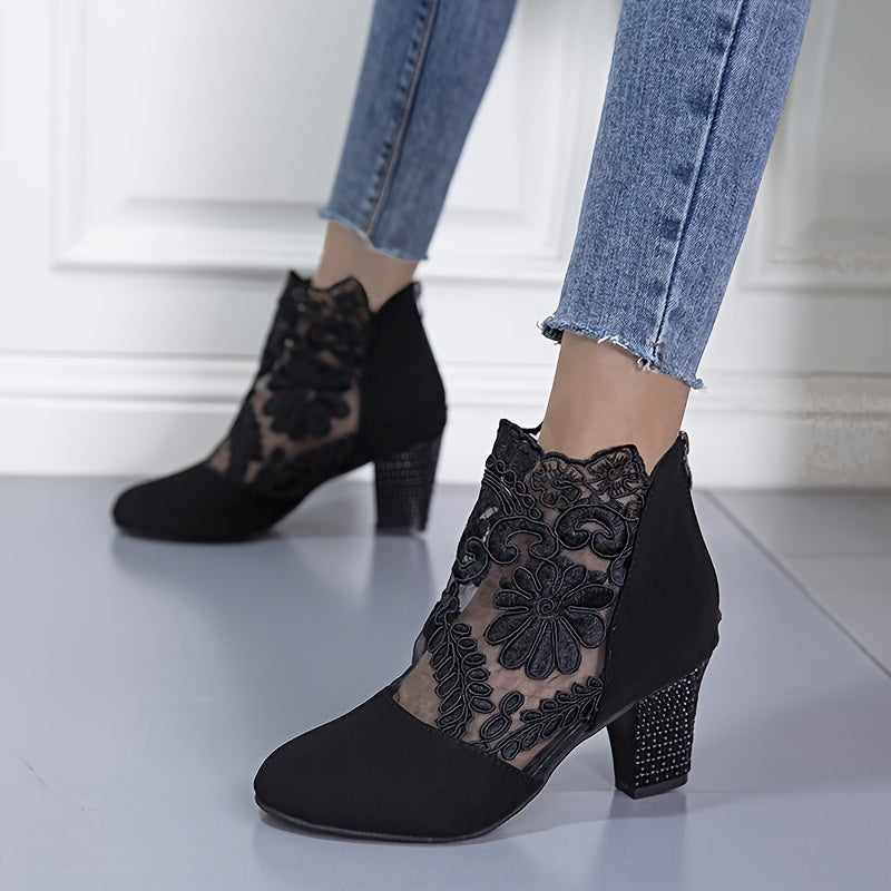 Blanche | Bottines Élégantes à Dentelle Fleurie
