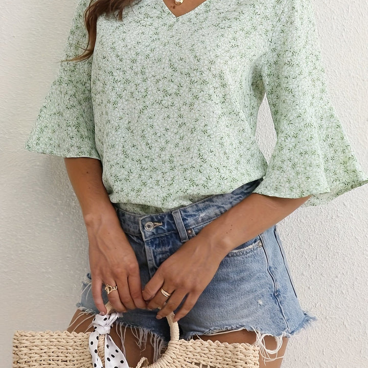 Armance | Blouse Fleurie à Manches Volantées