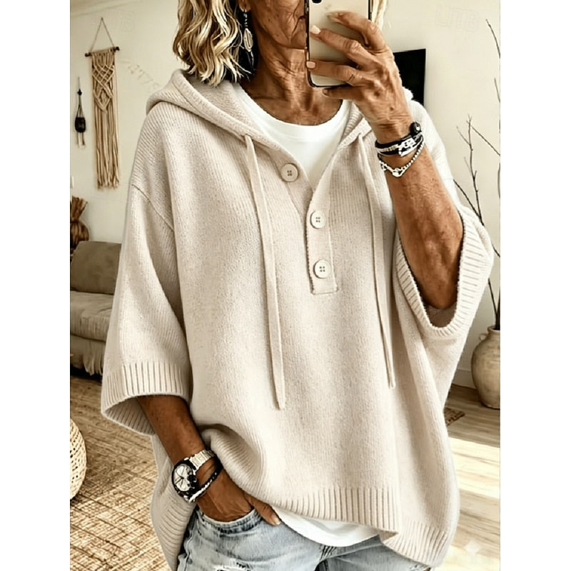 Agathe | Pull à Capuche Boutonné Décontracté