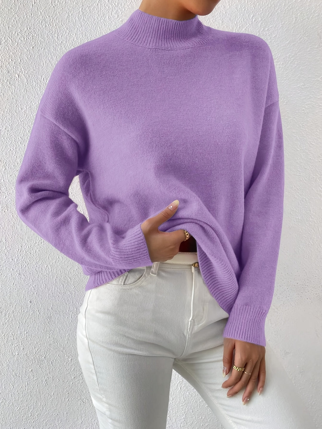 Geneviève | Pull Élégant Col Montant Épaules Tombantes