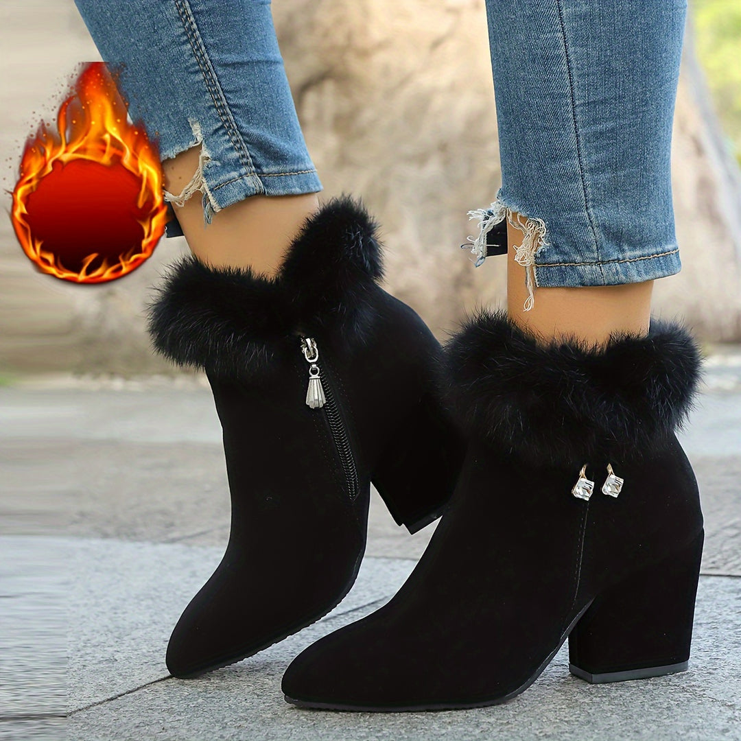 Sixtine | Bottines à Talon et Bordure Duveteuse