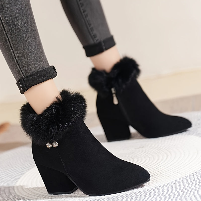 Sixtine | Bottines à Talon et Bordure Duveteuse