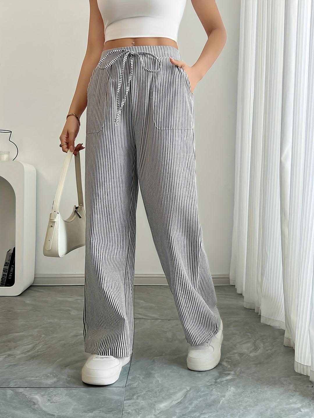Solène | Pantalon Large à Rayures Fines