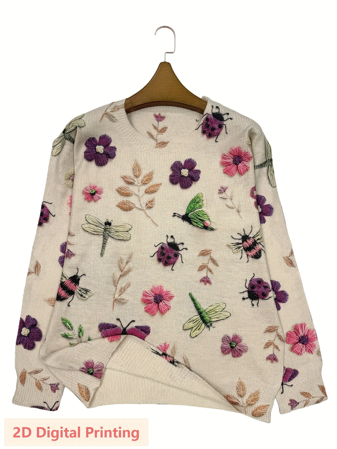 Delphine | Pull Brodé Fleurs et Insectes