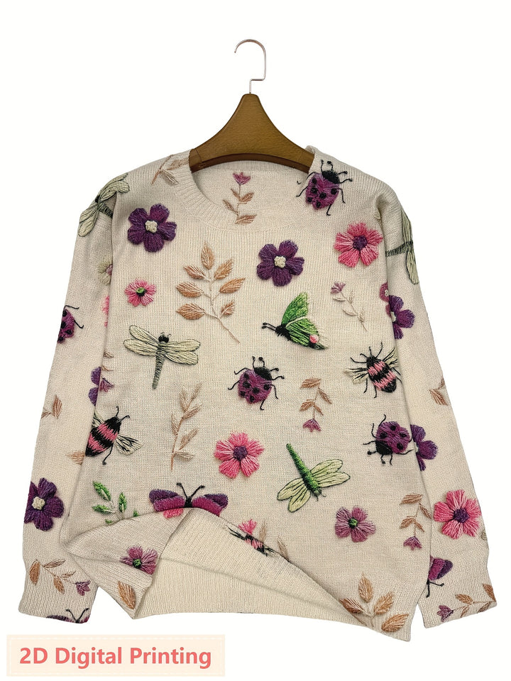 Delphine | Pull Brodé Fleurs et Insectes