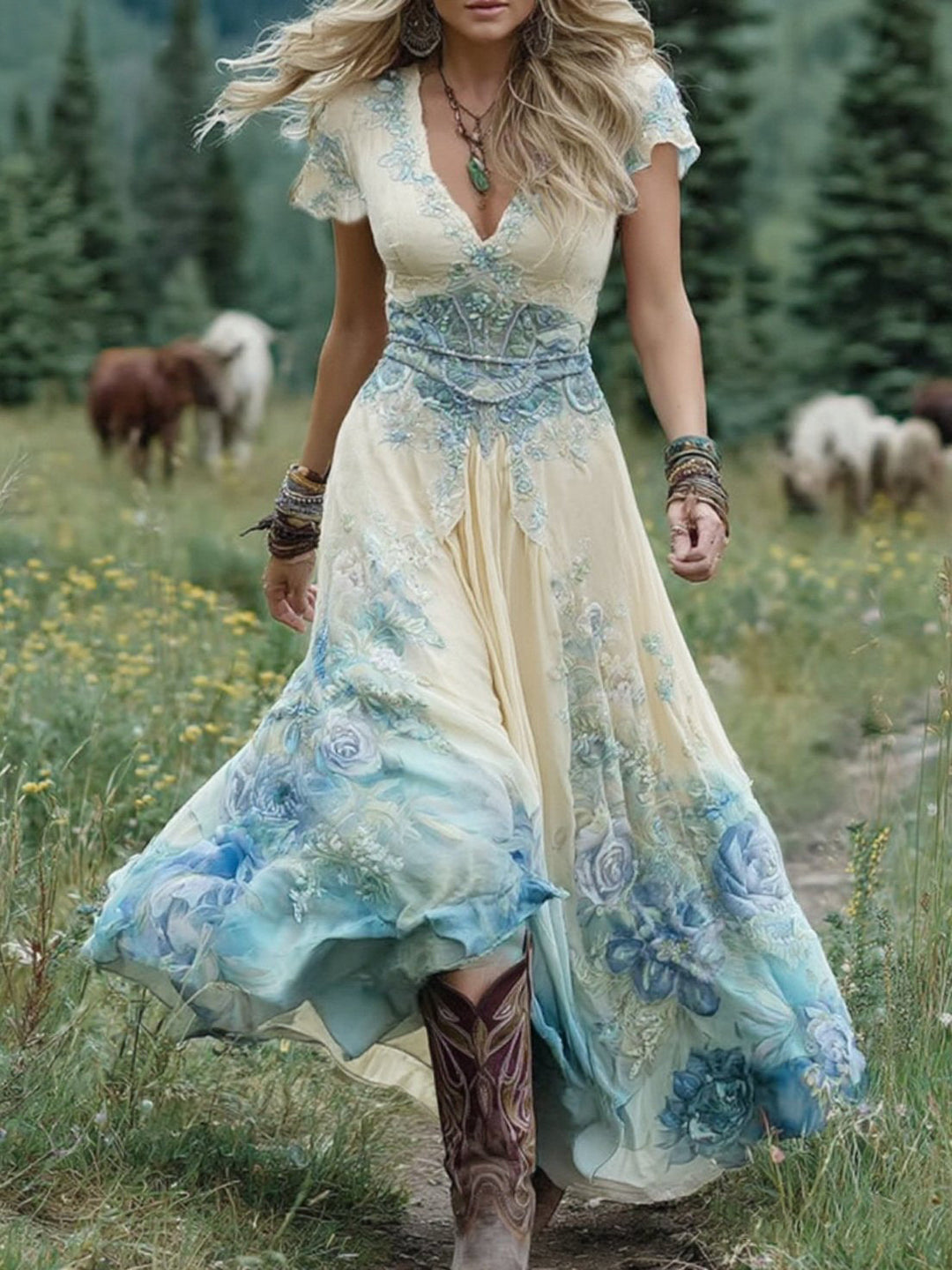 Émeline | Robe Longue à Fleurs Bohème