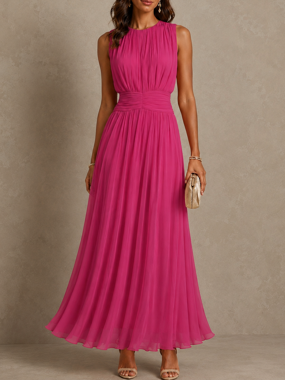 Flavie | Robe Longue Taille Froncée Sans Manches