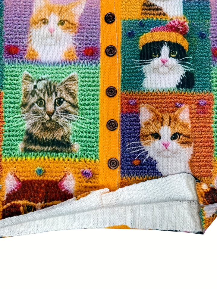 Véronique | Gilet Boutonné à Motif Chats