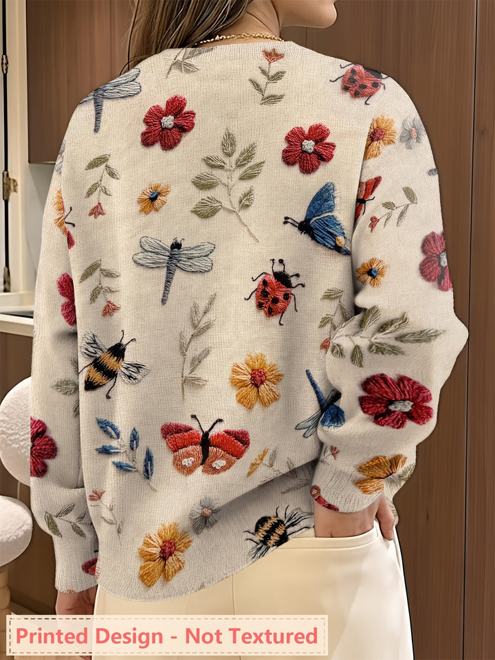 Delphine | Pull Brodé Fleurs et Insectes