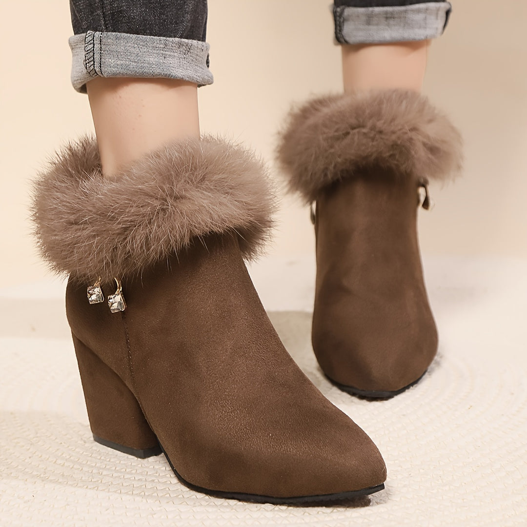 Sixtine | Bottines à Talon et Bordure Duveteuse