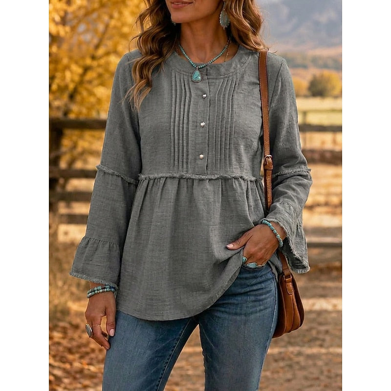 Aline | Blouse Bohème Froncée à Manches Longues
