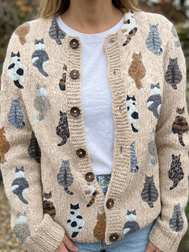 Ninon | Gilet Boutonné à Motif Félin
