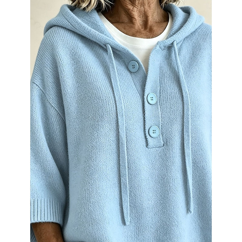Agathe | Pull à Capuche Boutonné Décontracté