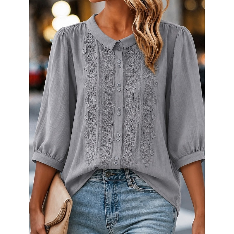 Josette | Blouse Brodée Col Claudine