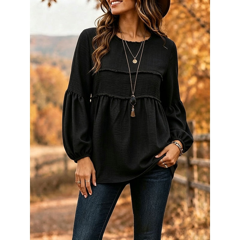 Nicole | Blouse Fluide à Manches Bouffantes