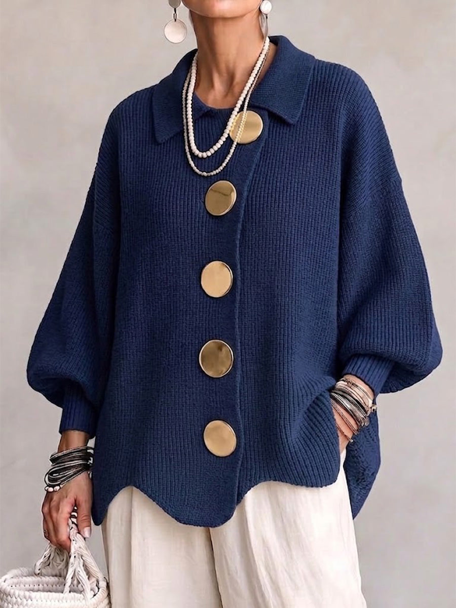 Albane | Cardigan Oversize à Col Chemise et Boutons Dorés