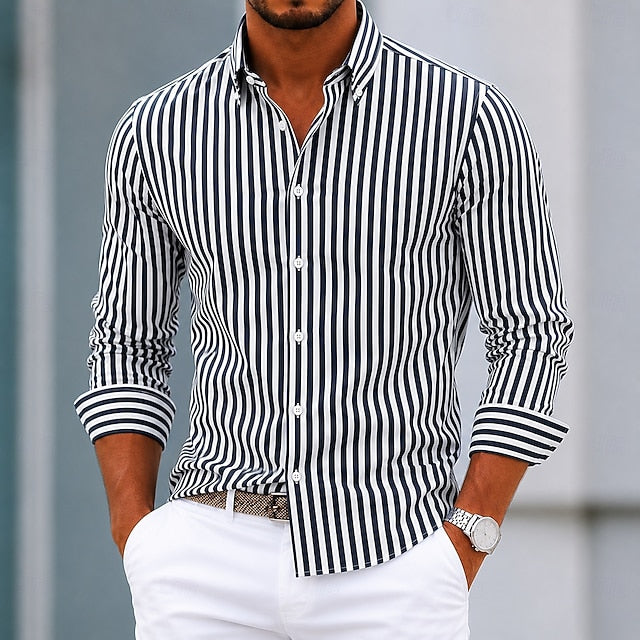 Sébastien | Chemise Rayée à Col Boutonné