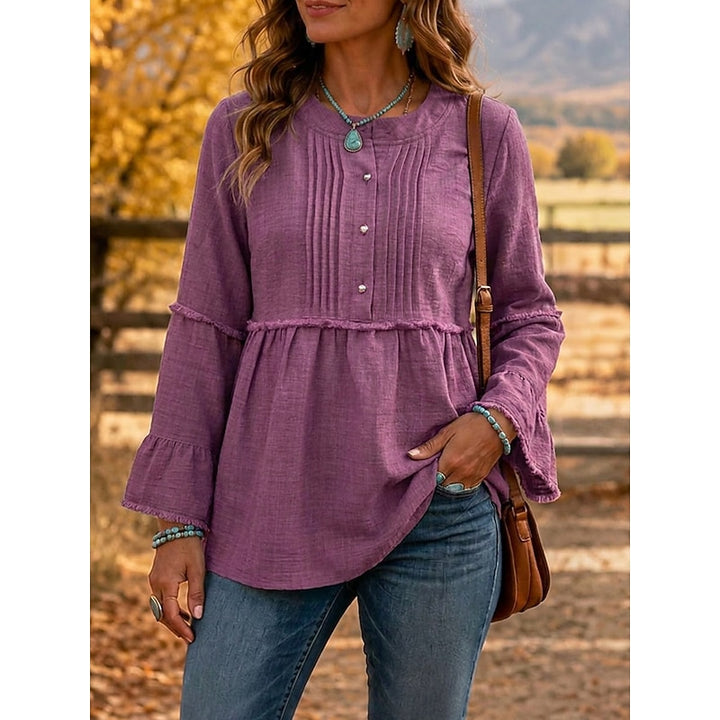Aline | Blouse Bohème Froncée à Manches Longues
