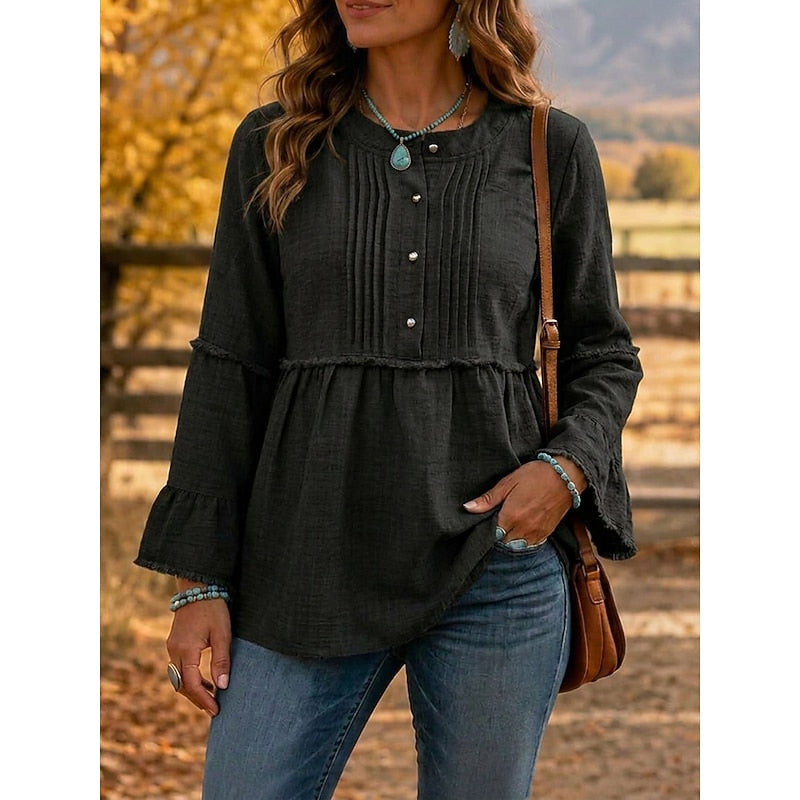 Aline | Blouse Bohème Froncée à Manches Longues